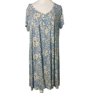 NWT Rachel Ashwell Women’s Size 1X Blue Cream Floral V Neck Lounge Nightdress